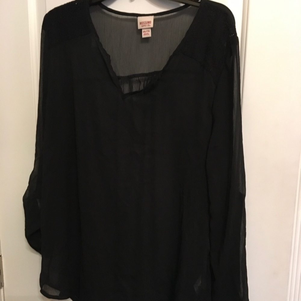 Mossimo Supply Co. Black Sheer V-Neck Blouse, like new, XXL